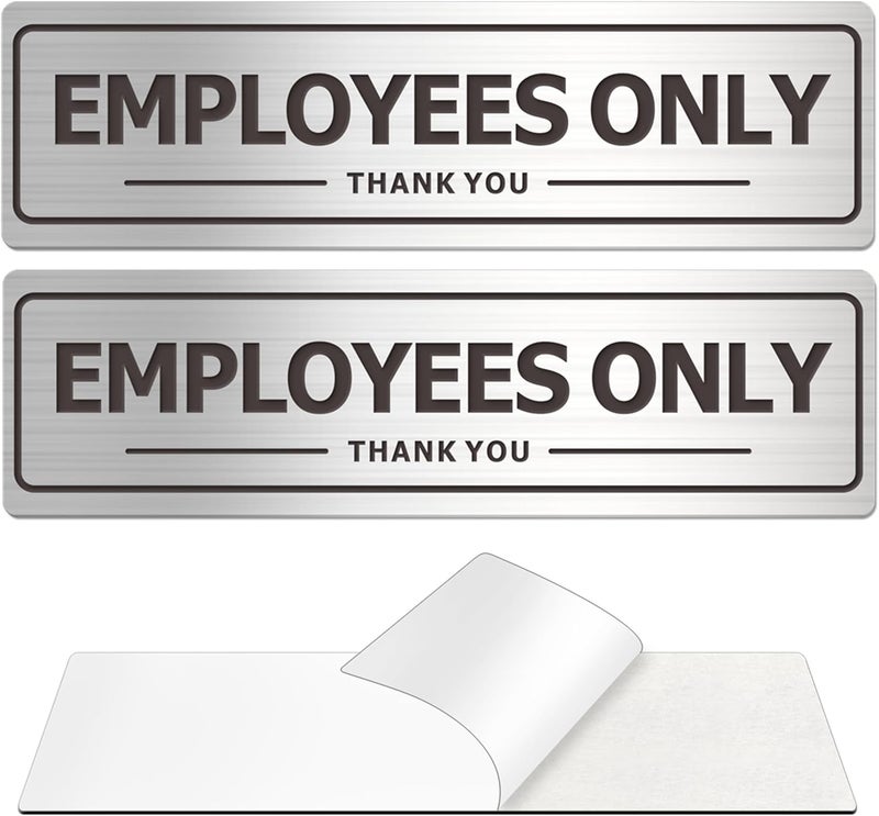 MongFun Employees Only Sign - 2 Pack Office Door Signs for Business Store Wall - Aluminum Metal with Strong Self Adhesive (Brushed Nickel/Black, 7" x 2") - Image 1